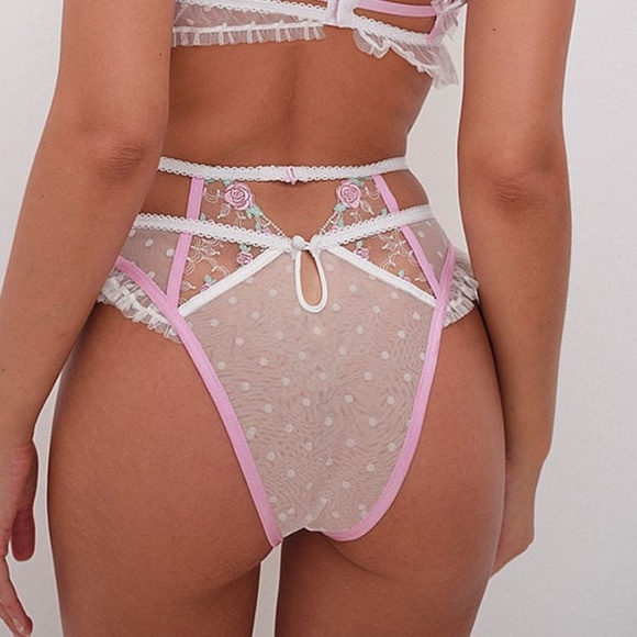 For Love And Lemons Pointelle Roses Panty Pink/White Small NEW - Picture 6 of 9